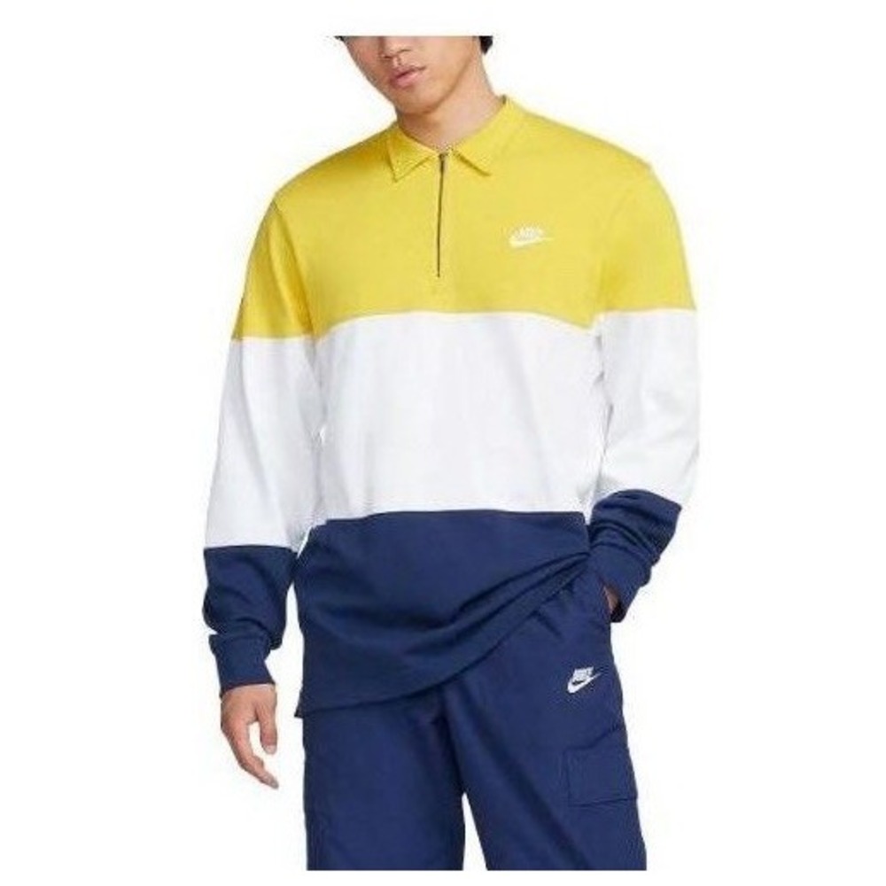 Nike Club Quarter Zip Heavyweight Polo Loose Fit Yellow FB7797-709 Mens Large